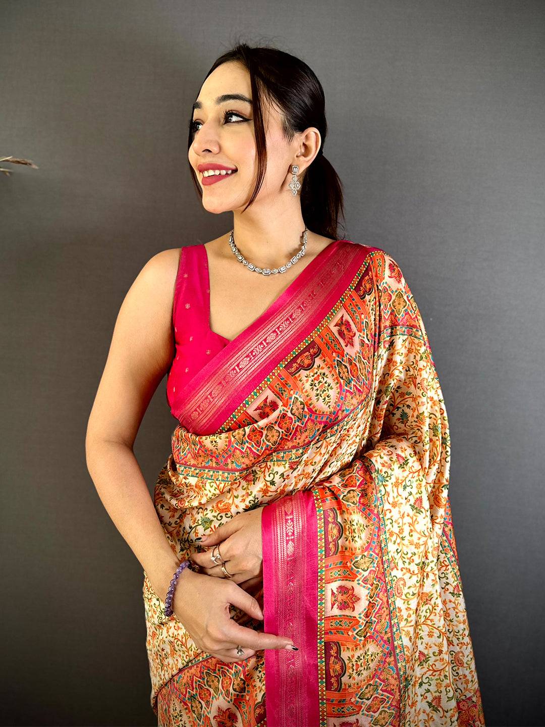 Regal Kashmiri Print Soft Silk Saree