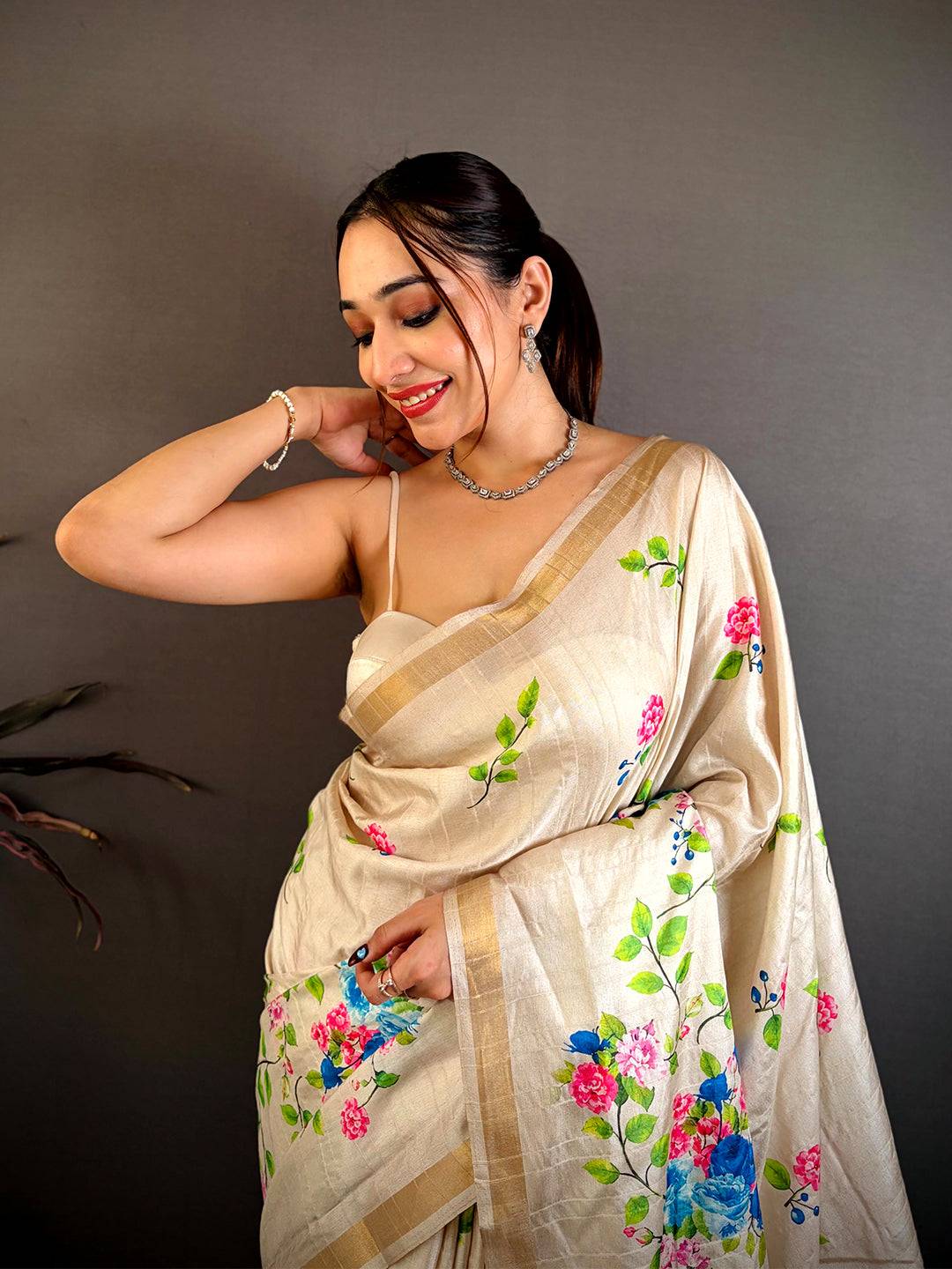 Artisan Tussar Floral Ghicha Weaving Saree