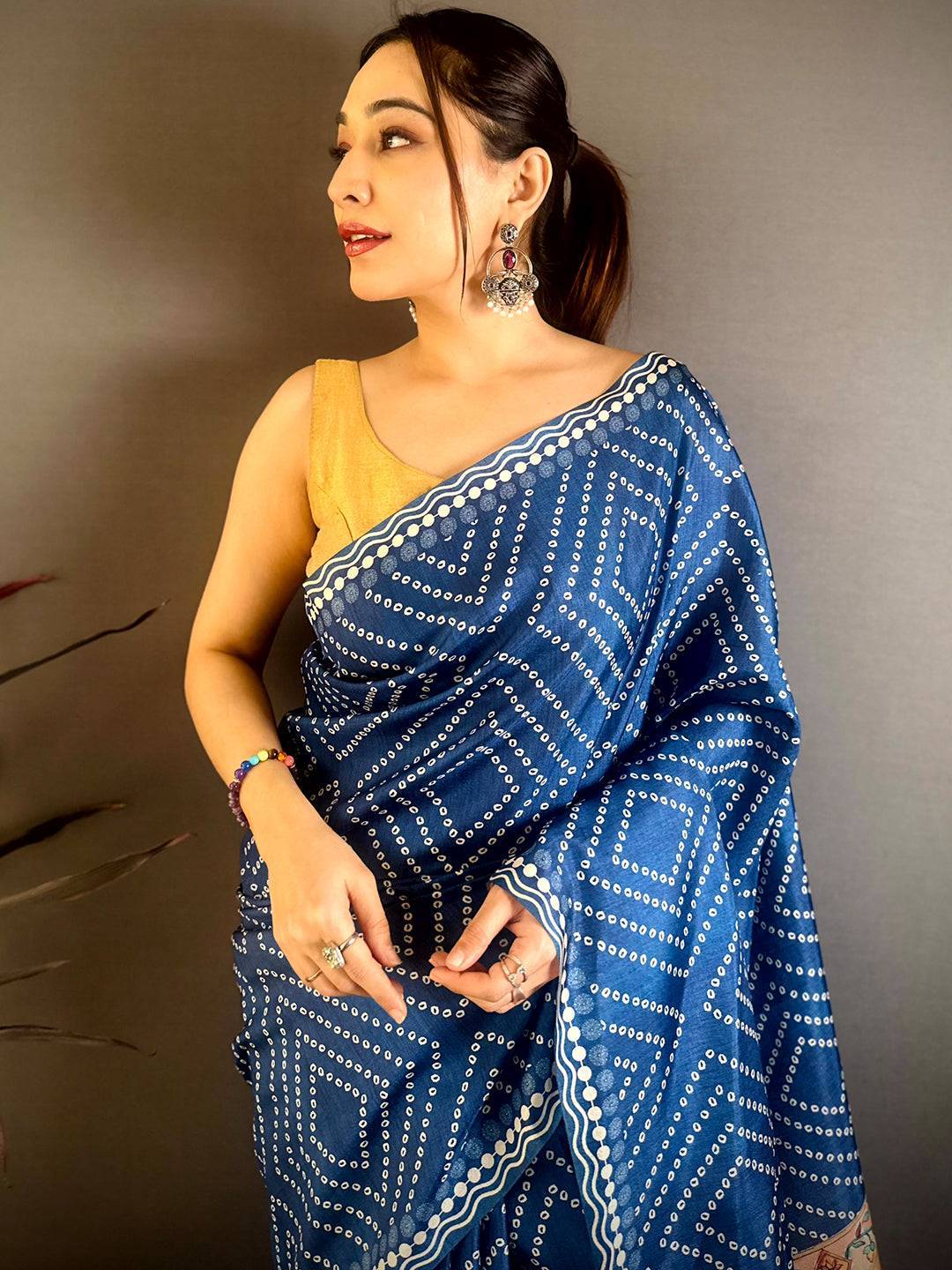 Radiant Tussar Bandhej Kalamkari Saree