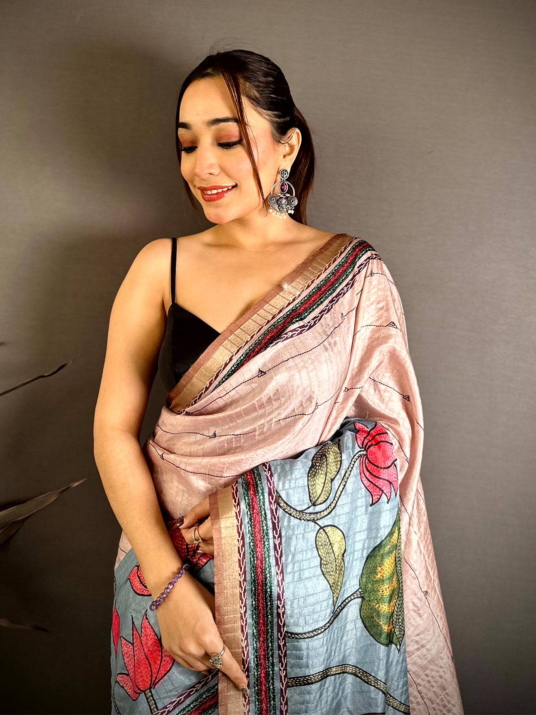 Radiant Madhubani Katha Effect Tussar Saree