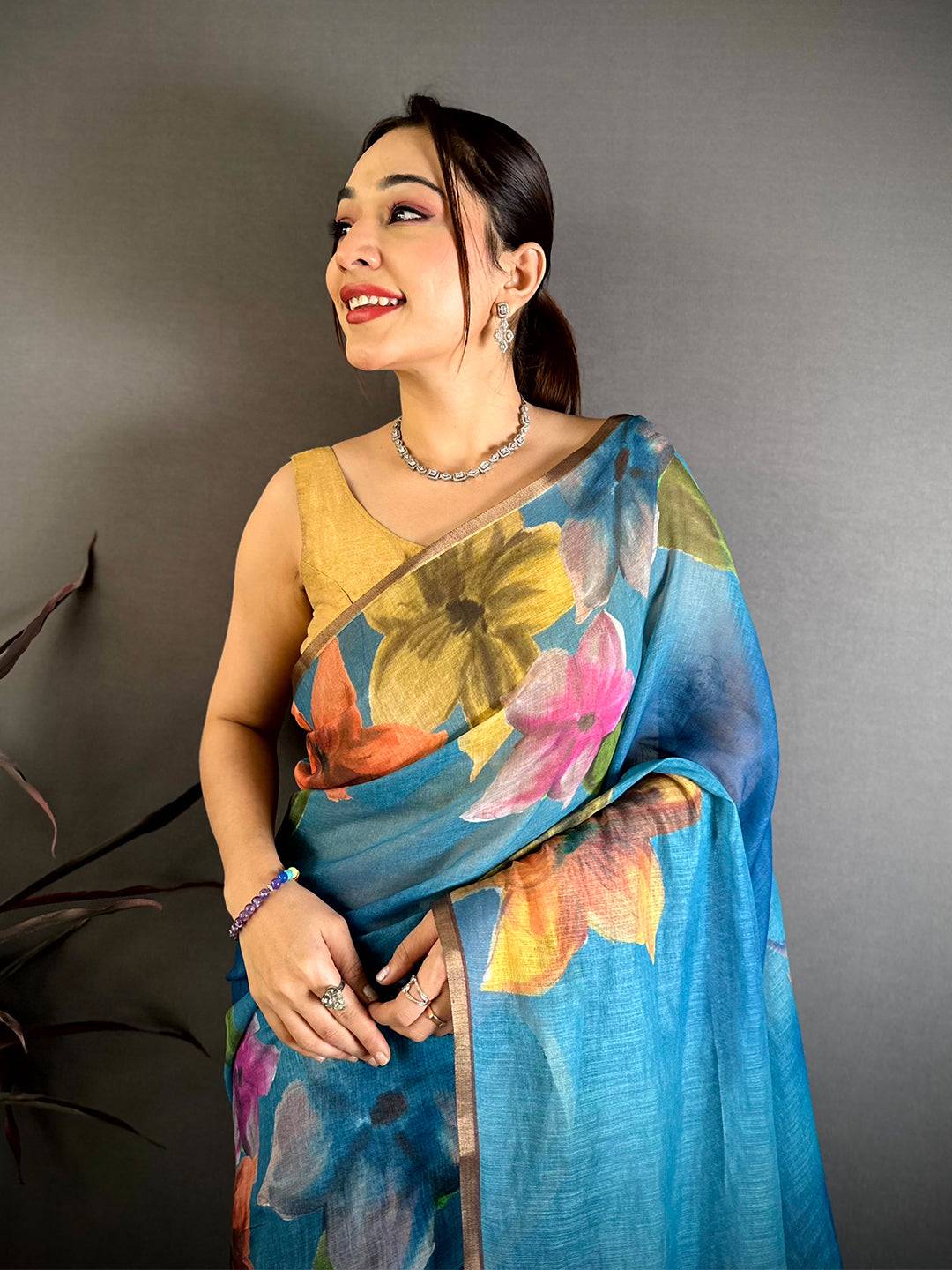 Traditional Kalamkari Linen Chanderi Saree
