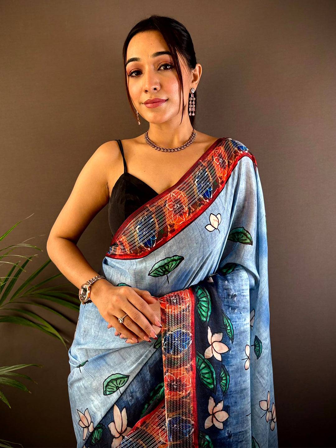 Blue Georgette Pichwai Print Saree