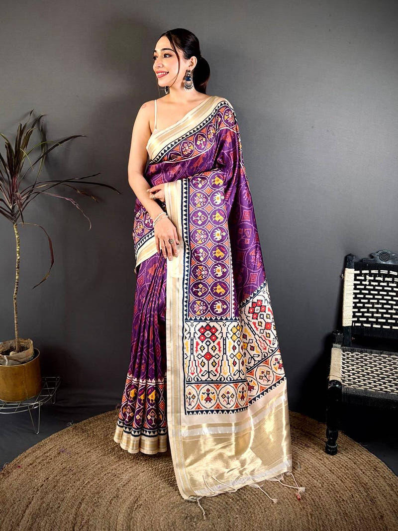 Royal Purple Patola Kanchi Silk Saree