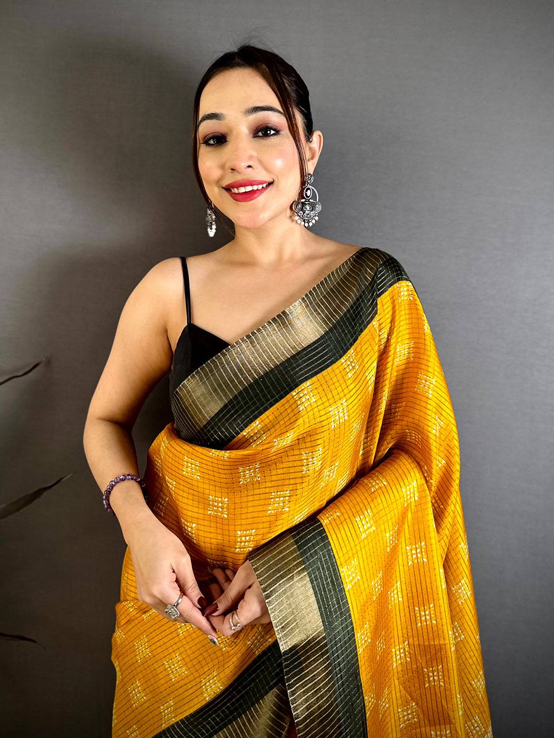 Vibrant Tussar Black Zari Weave Saree