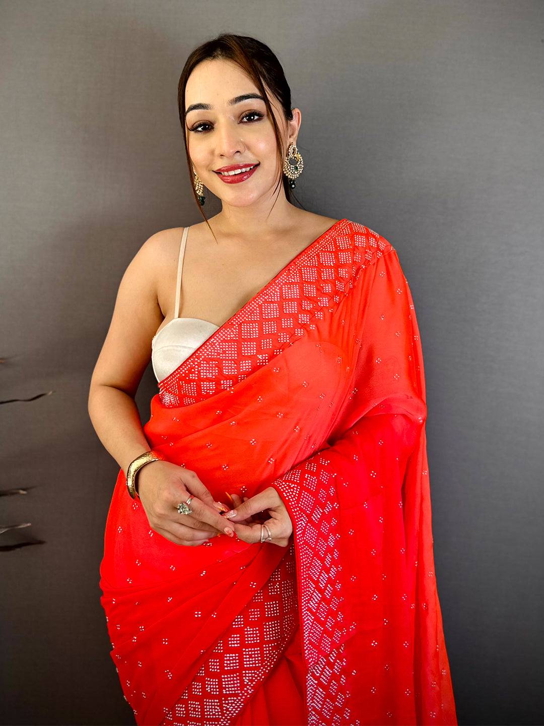 Stylish Satin Silk Stone Work Saree