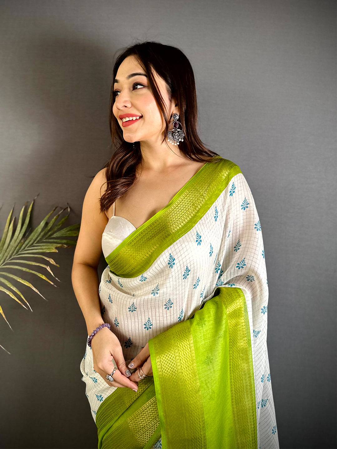 Neon Marshmallow Ikkat Butti Saree