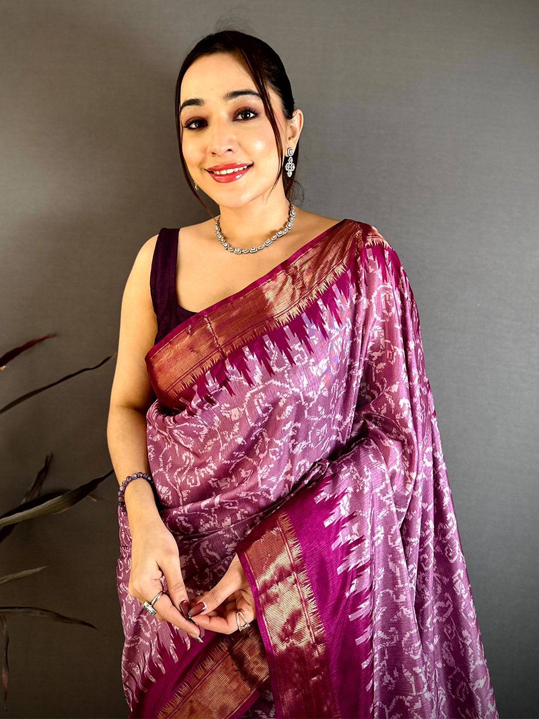 Magenta Pearl Ikkat Dola Silk Saree