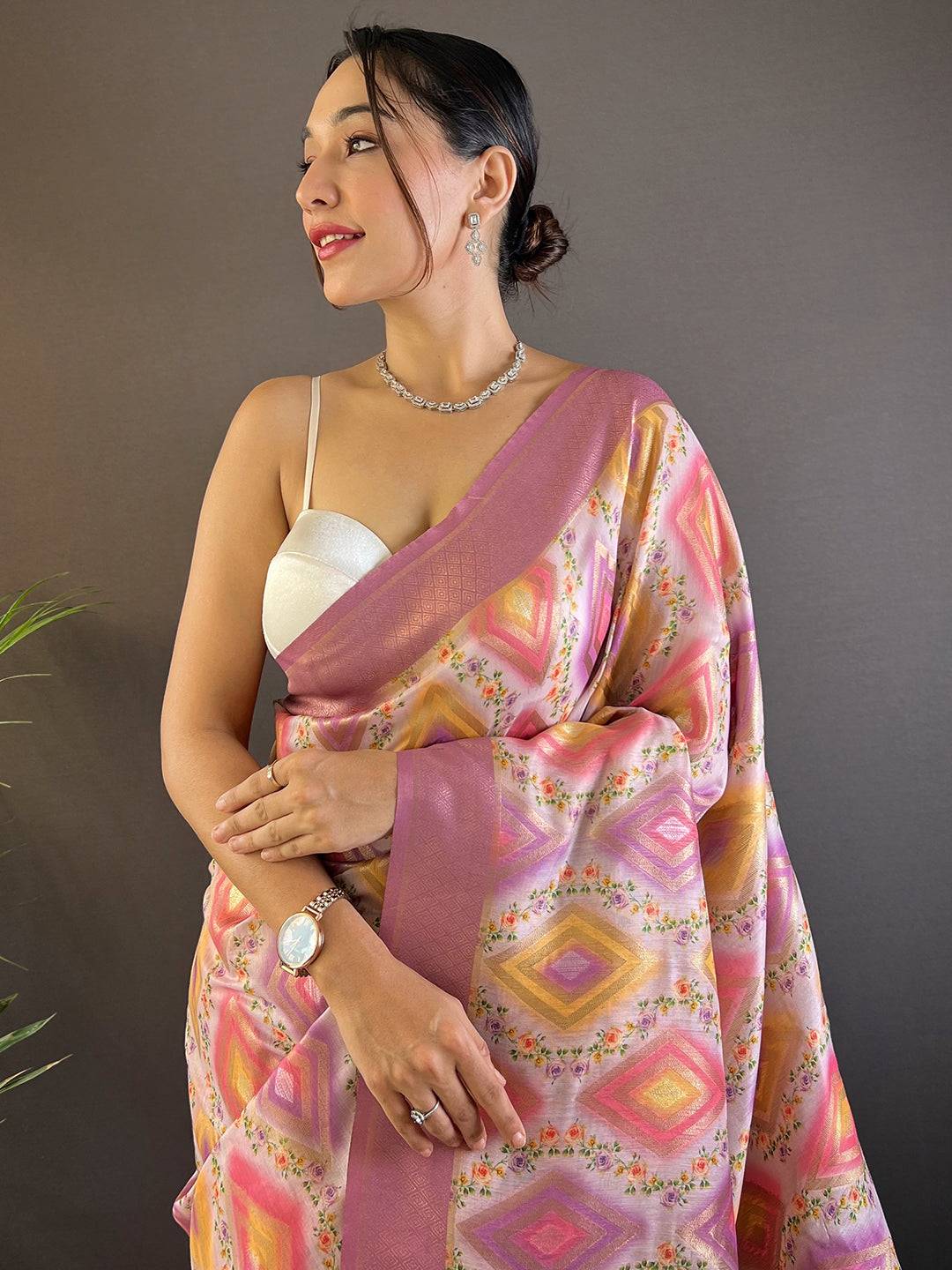 Dusty Lavender Flower Vely Print Saree