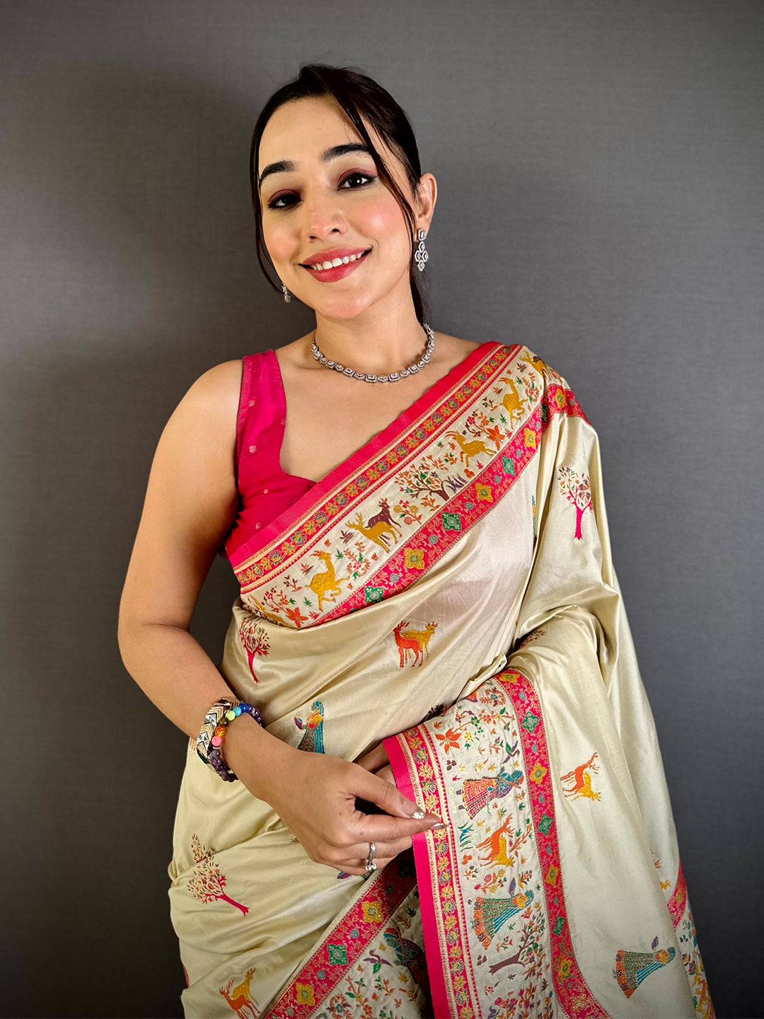 Graceful Kashmiri Pashmina Minakari Saree