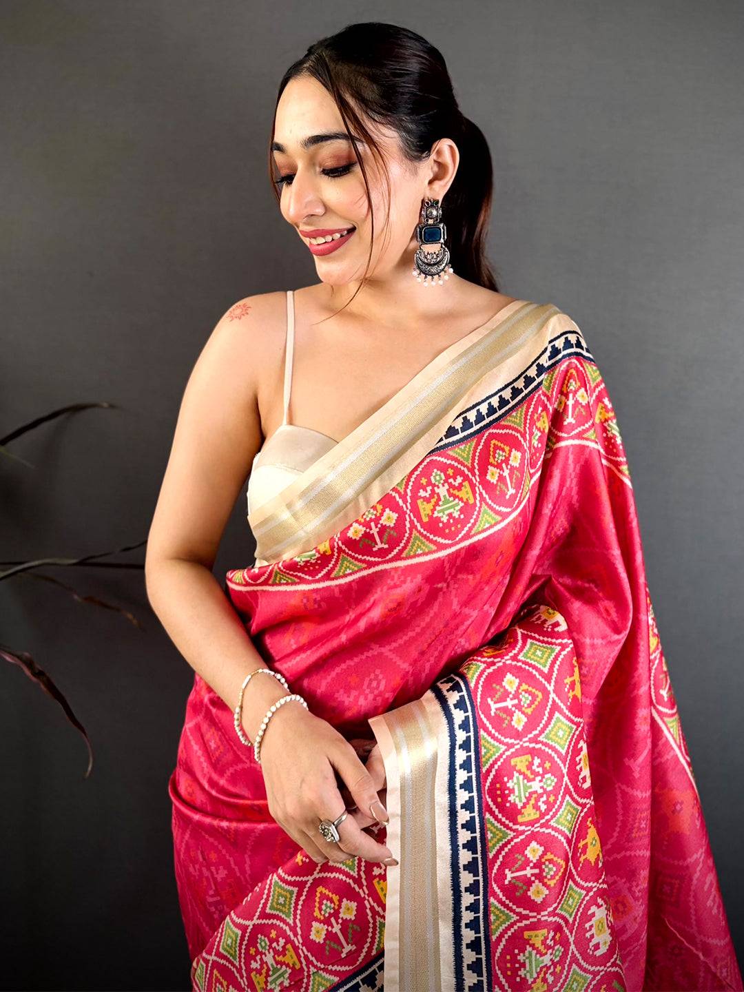 Rani Pink Patola Border Kanchi Silk Saree