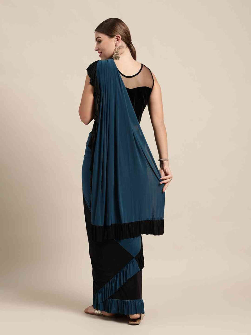 Stylish Viscose Rayon Black Colour Solid Saree With Ruffel Border