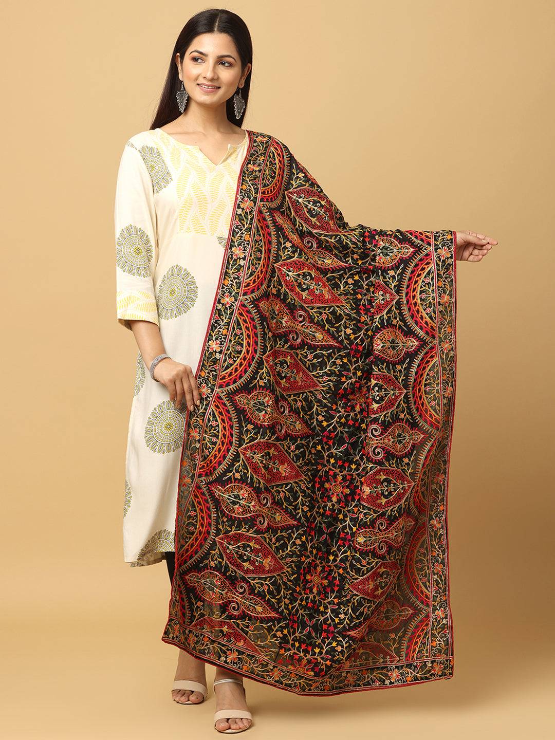Black Olive Floral Paisley Pashmina Dupatta