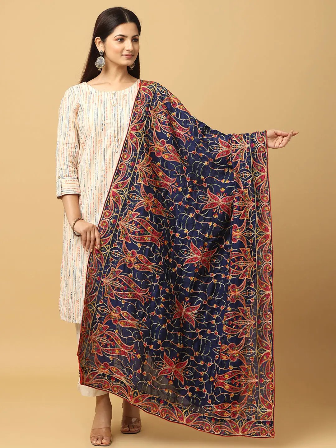 Navy Rust Dense Paisley Pashmina Dupatta
