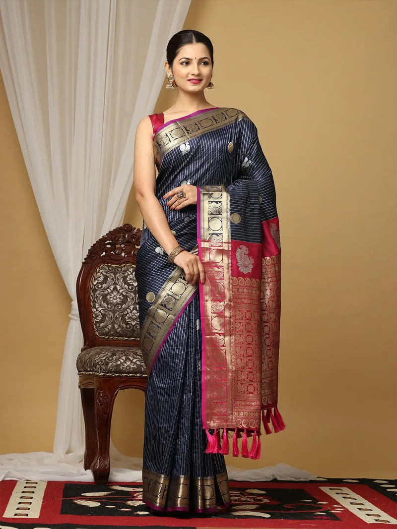 Pure Banarasi Katan Silk Kanchi Zari Weaving Saree