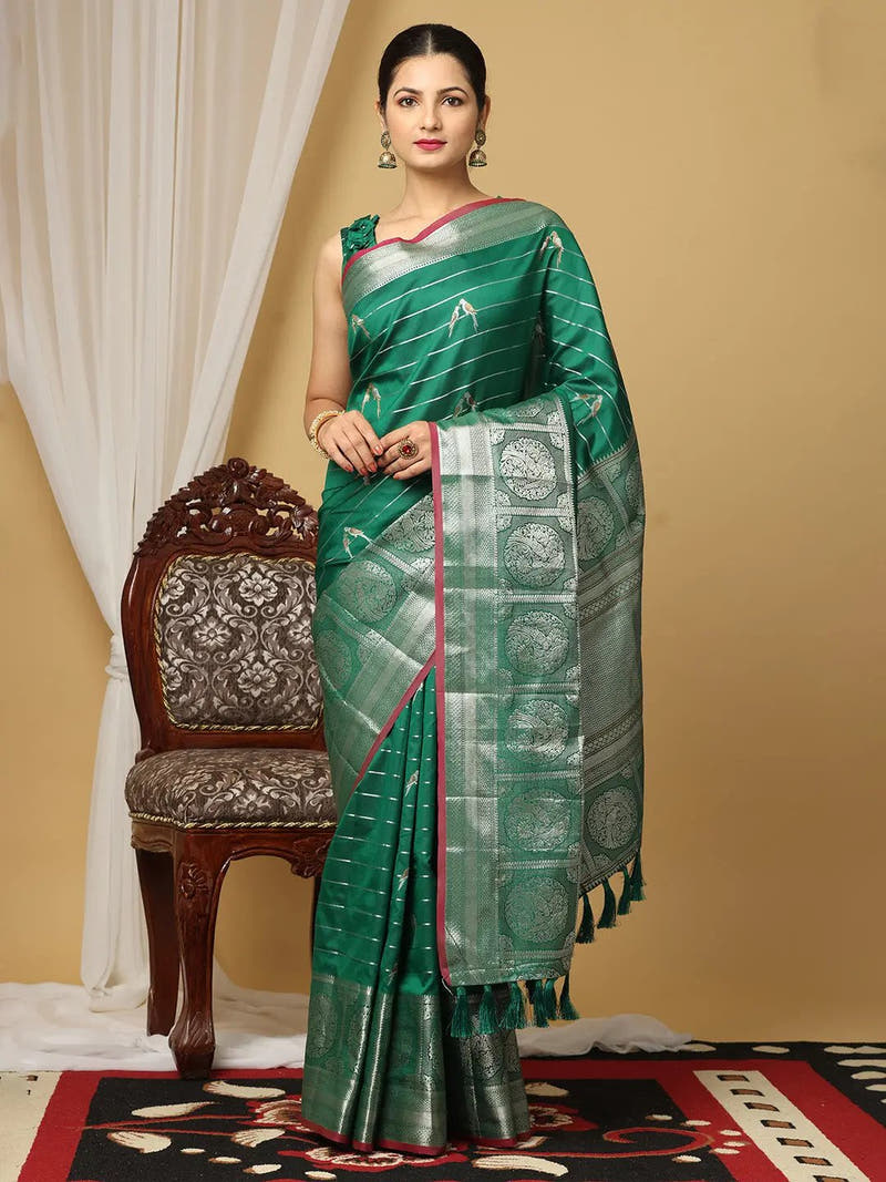 Pure Banarasi Katan Silk Kanchi Zari Weaving Saree
