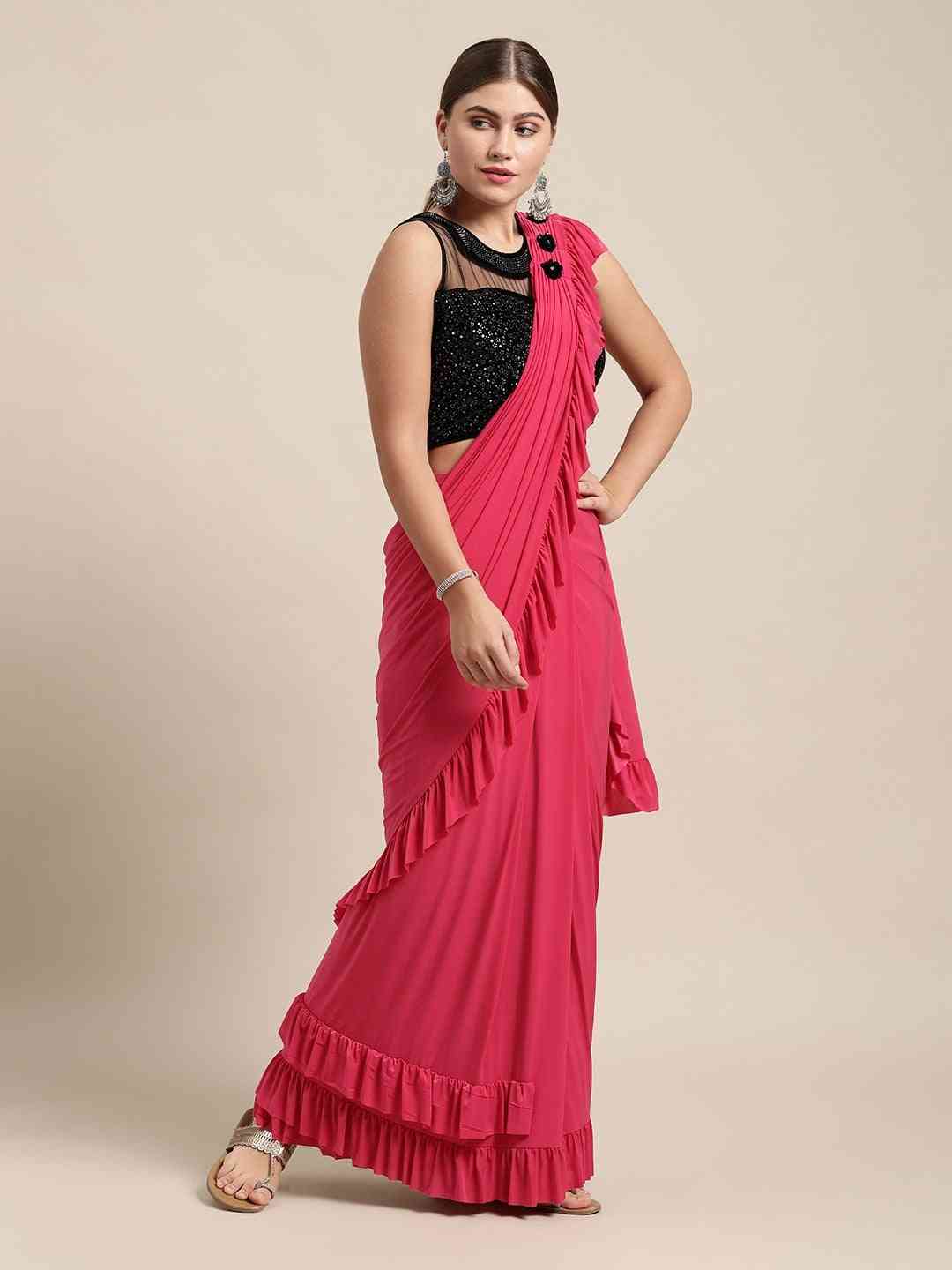 Stylish Rani Colour Solid Print Saree