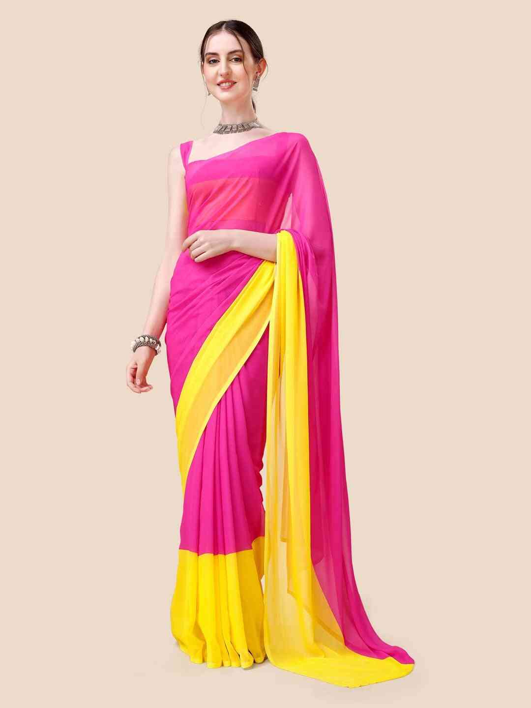 Stylish Rani Colour Ombre Poly Georgette Saree