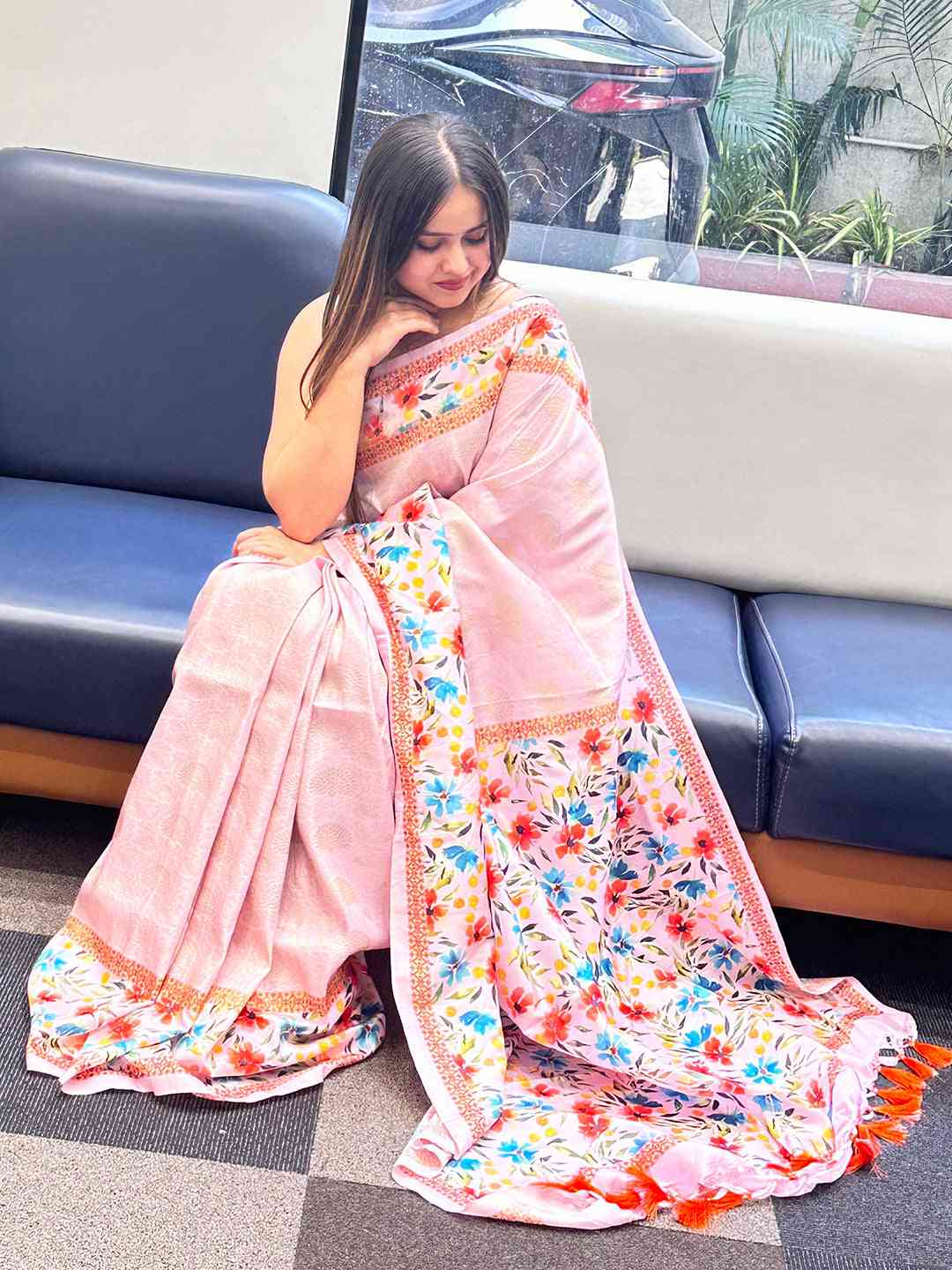 Light Pink Colour Kanjivaram Weaving Saree With Print