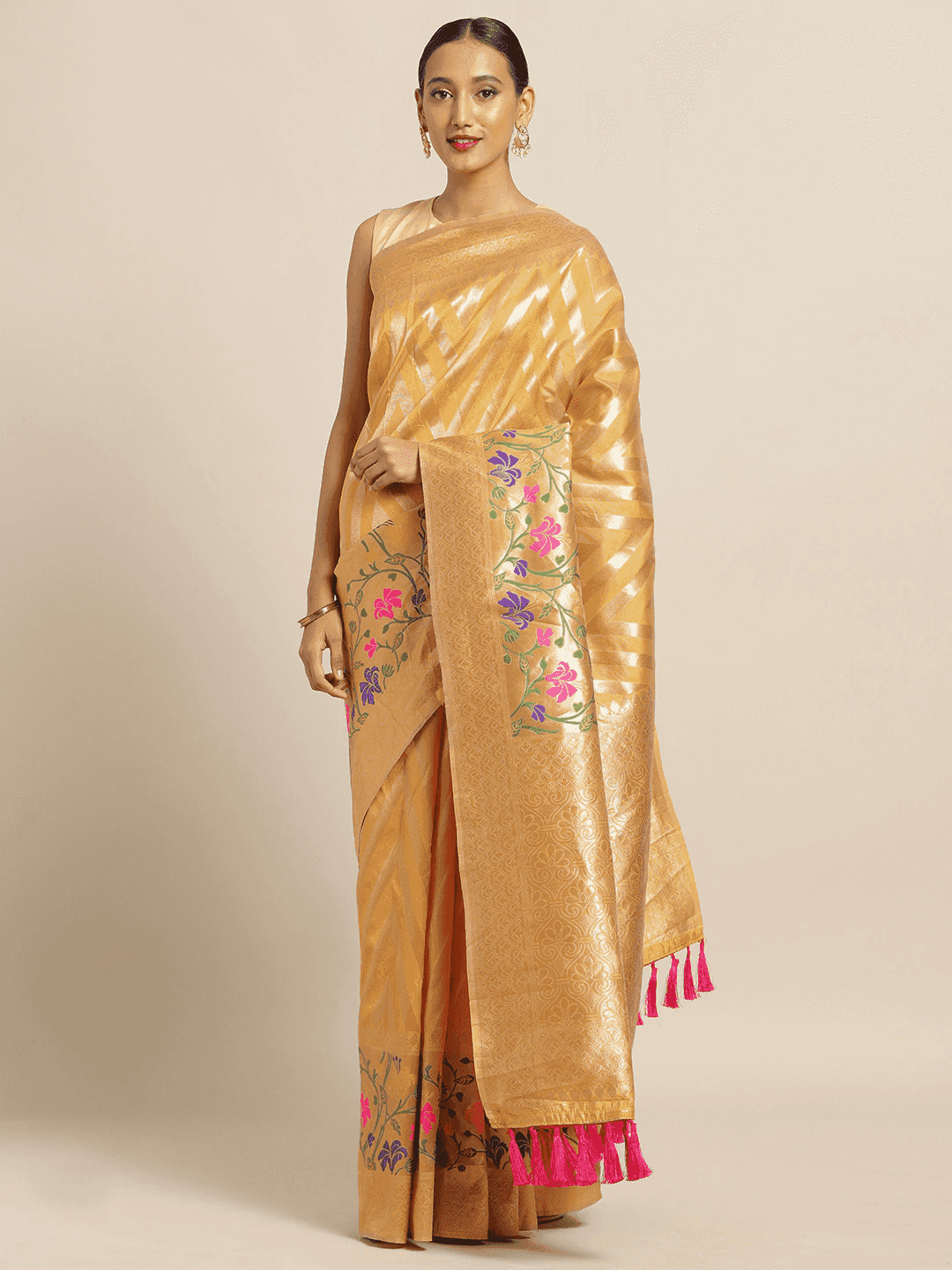 Banarasi Geometric Design Mustard Colour Katan Silk Saree