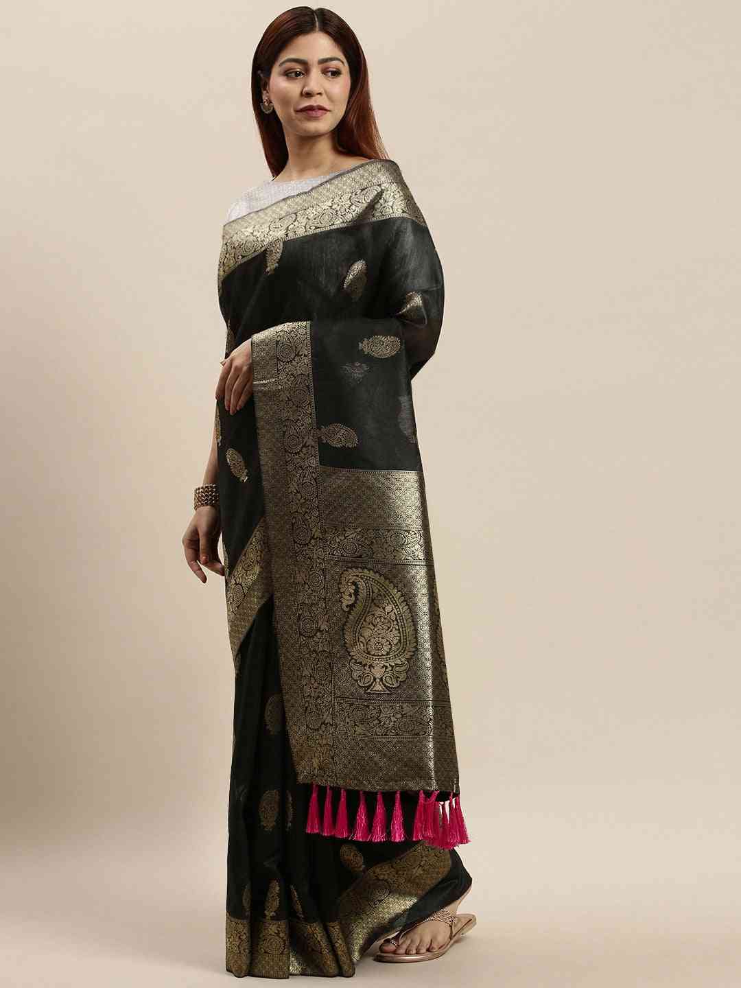 Bollywood Black Colour Woven Design Cotton Saree