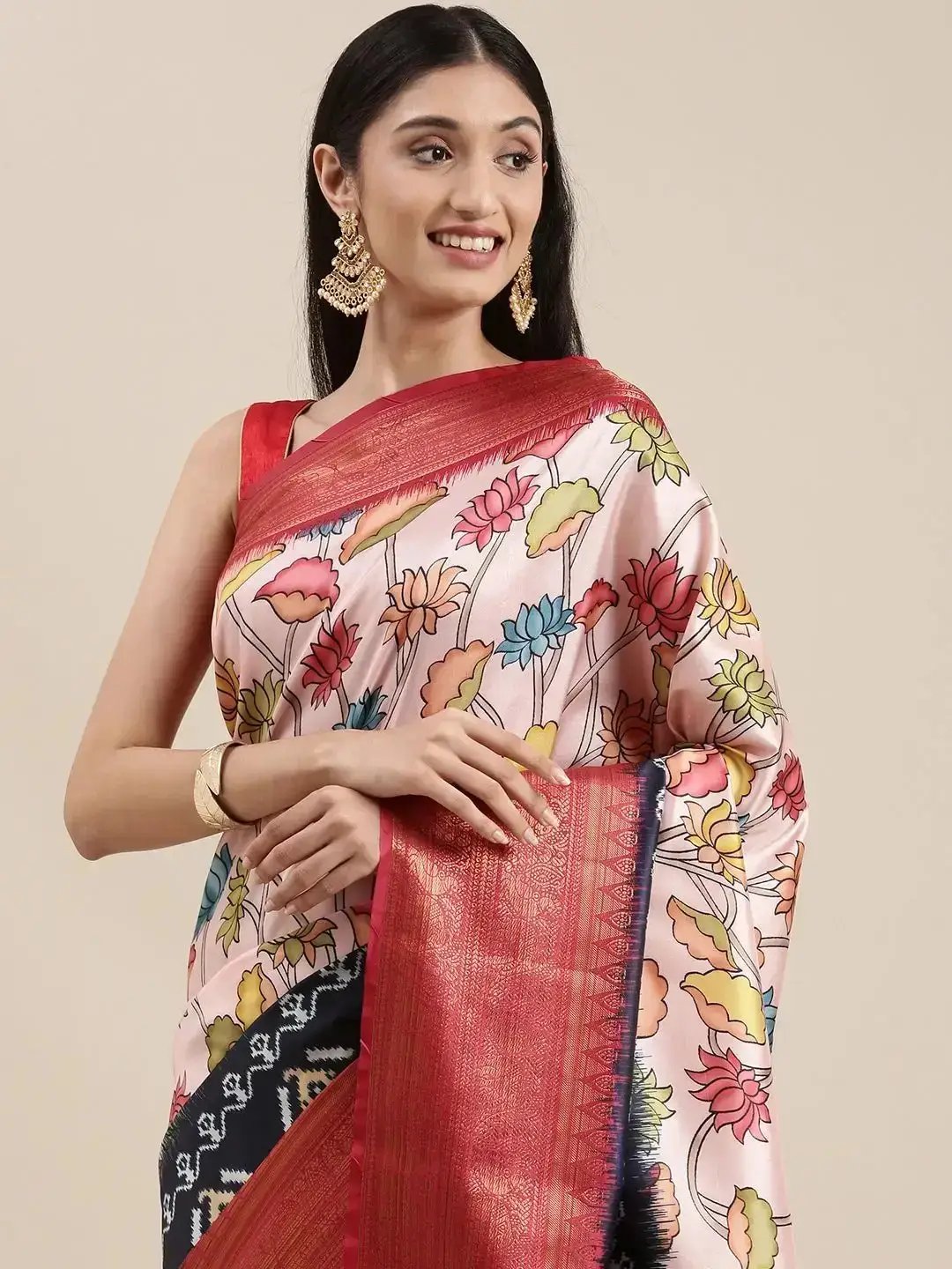 Pink Colour Kalamkari Print Kanjivaram Zari Silk Saree