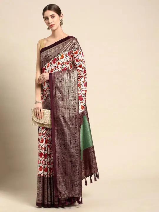 Soft Chanderi Silk Patola Saree With Foil Border Work