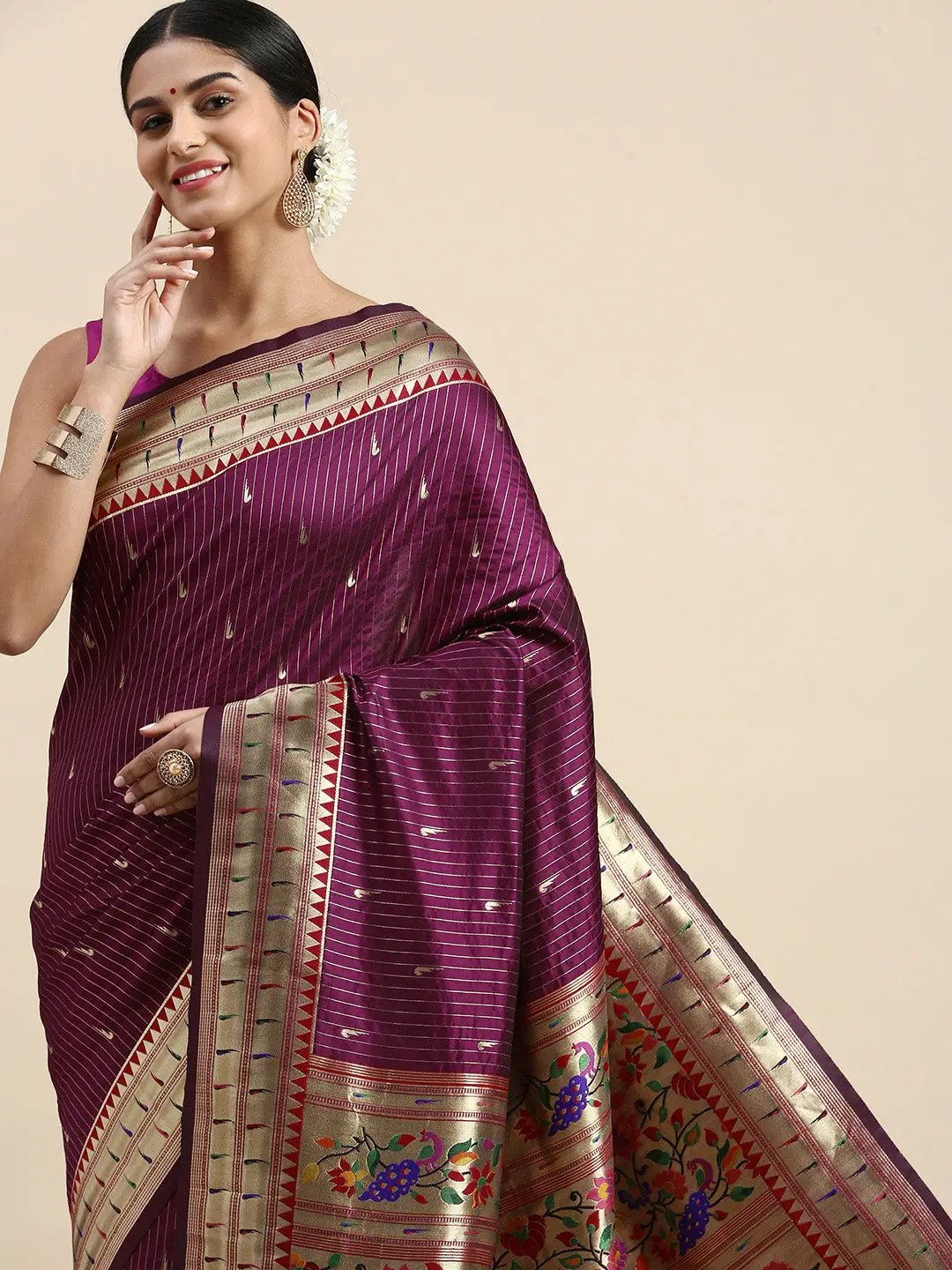 Yevla Paithani Minakari Silk Saree