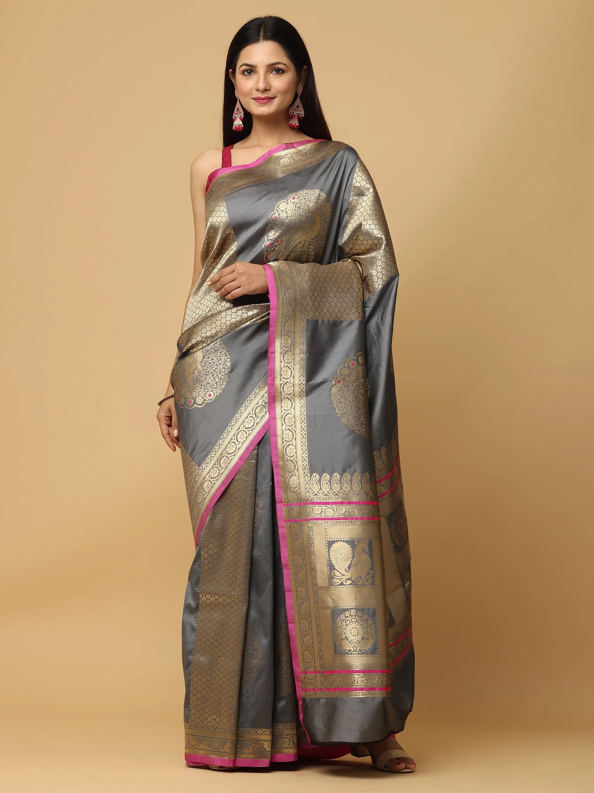 Pure Banarasi Katan Silk Kanchi Zari Weaving Saree