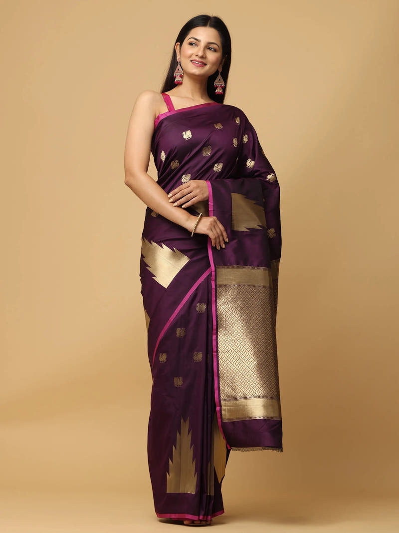 Pure Banarasi Katan Silk Kanchi Zari Weaving Saree