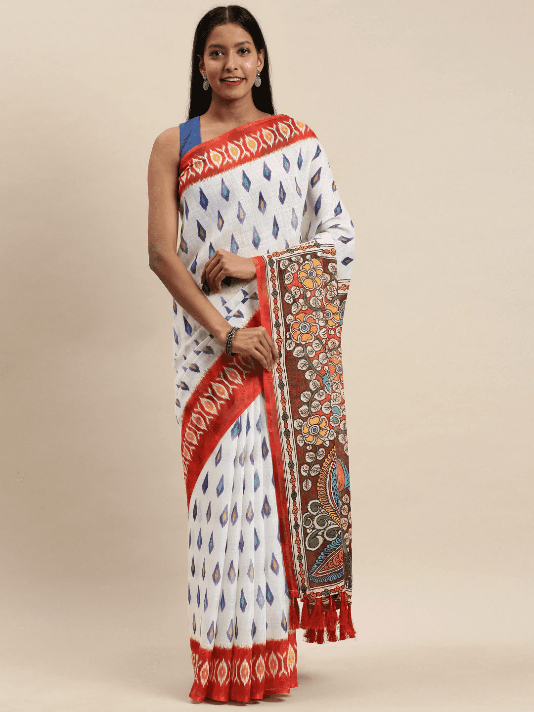 Attractive Soft Linen Ikkat Digital Print Saree
