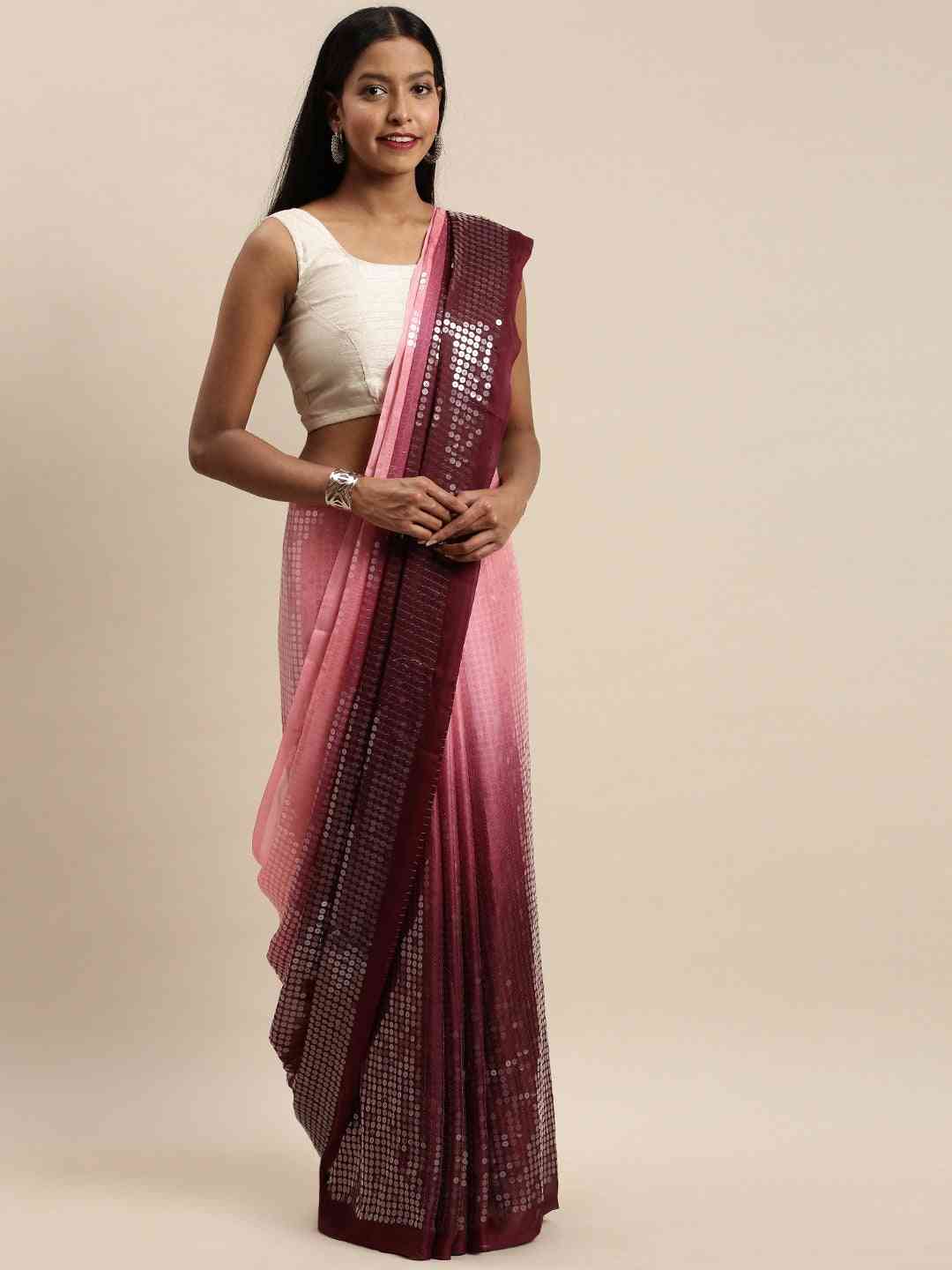 Design Ombre Pink Colour Two Tone Sequence Saree