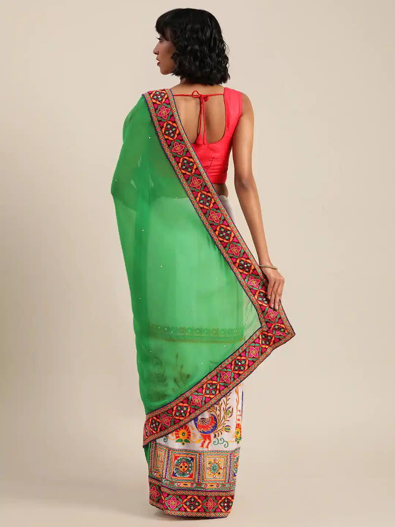Royal Green Colour Festive Wear Poly Georgette Saree