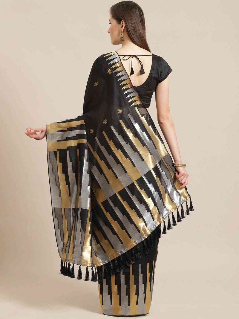Stylish Black Colour Ethnic Motifs And Zari Silk Banarasi Saree