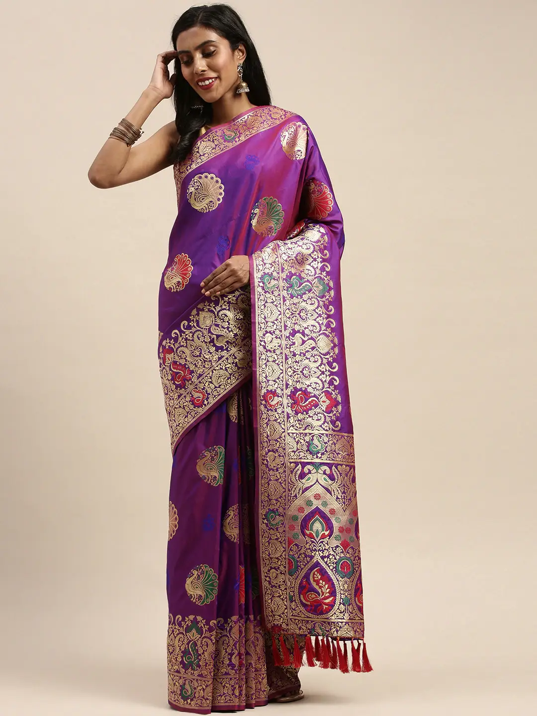 Purple Colour Silk Blend Woven Design Kanjivaram Saree