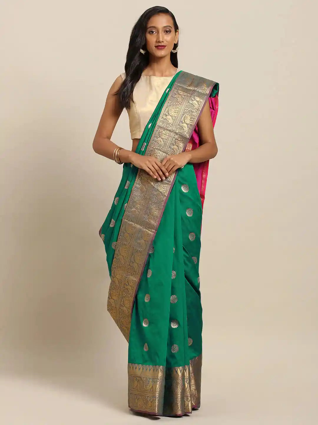 Kanjivaram Zari Woven Green Colour Silk Saree