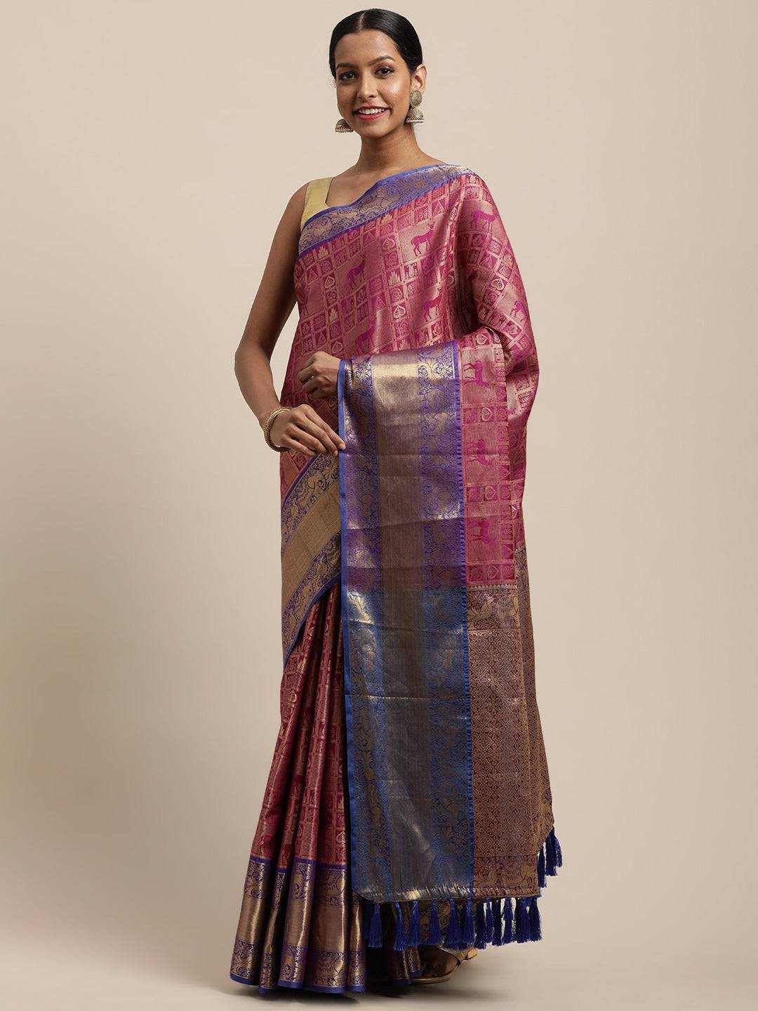 Banarasi Kanchi Ethnic Zari Motif Wine Colour Festive Wear Saree