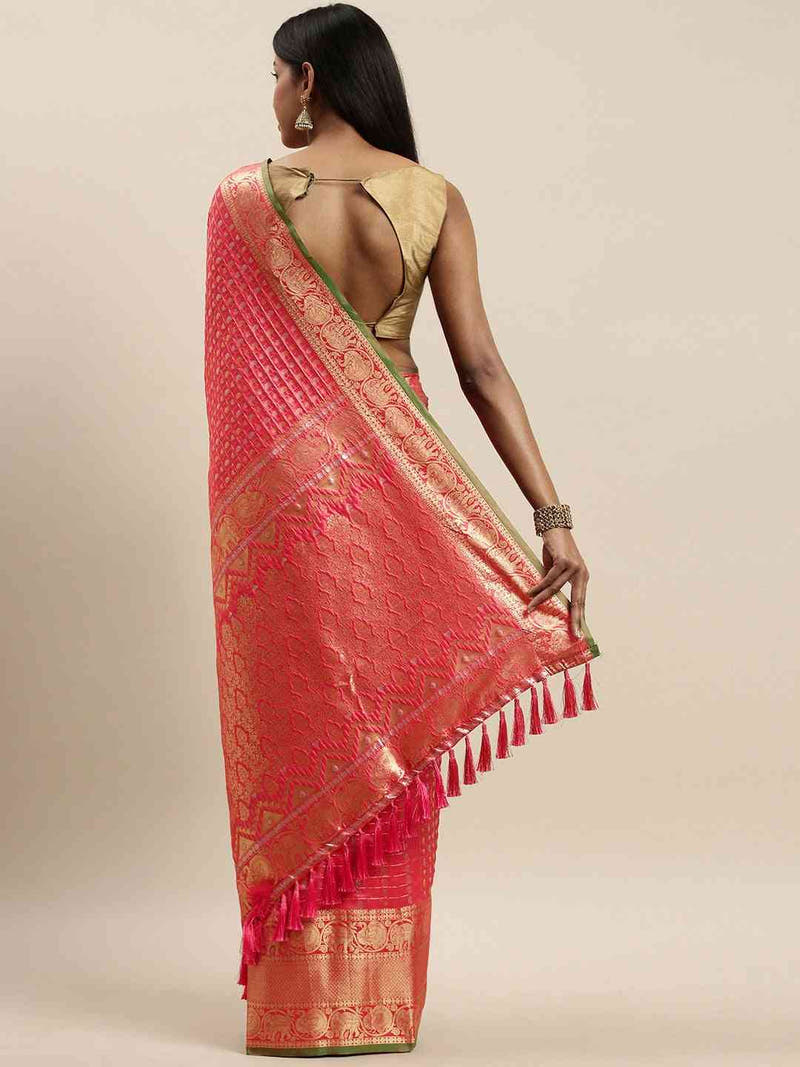 Attractive Banarasi Gajari Colour Woven Design Saree