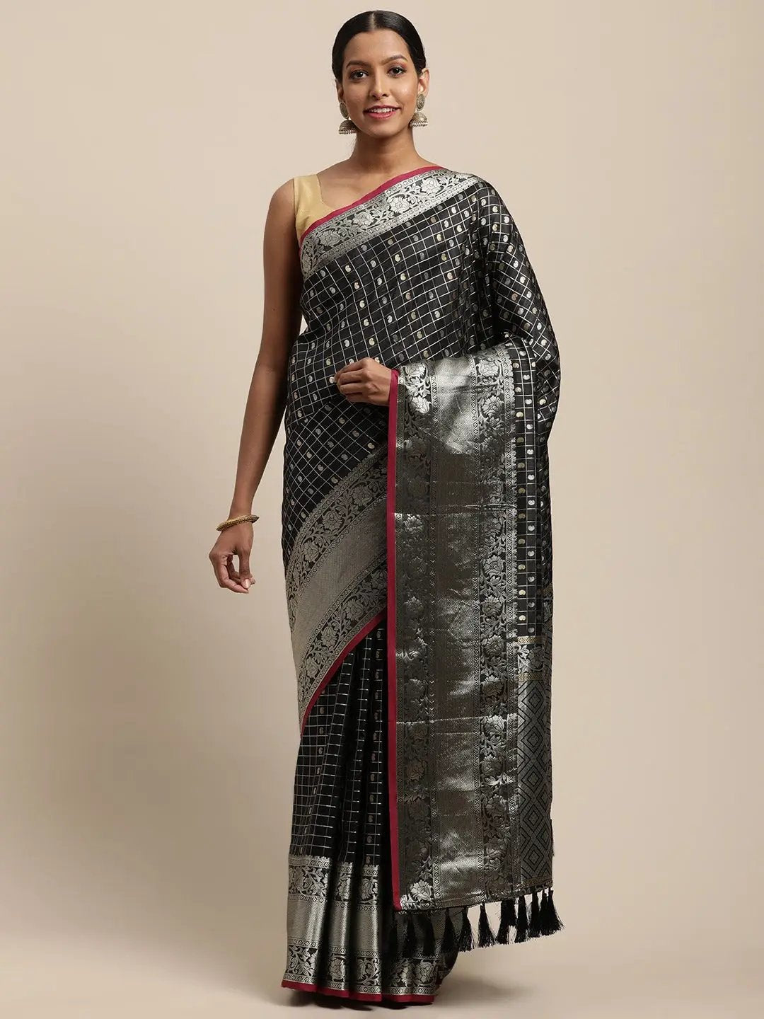 Kanjivaram Soft Silk Black Colour Zari Weaving Saree
