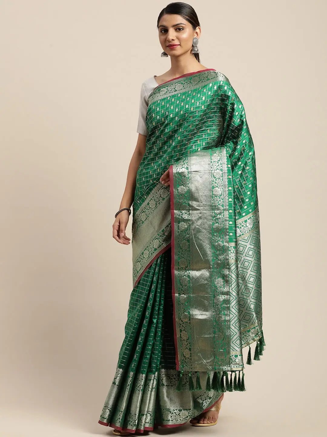Green Colour Kanjivaram Soft Silk Kanchi Zari Weaving Saree