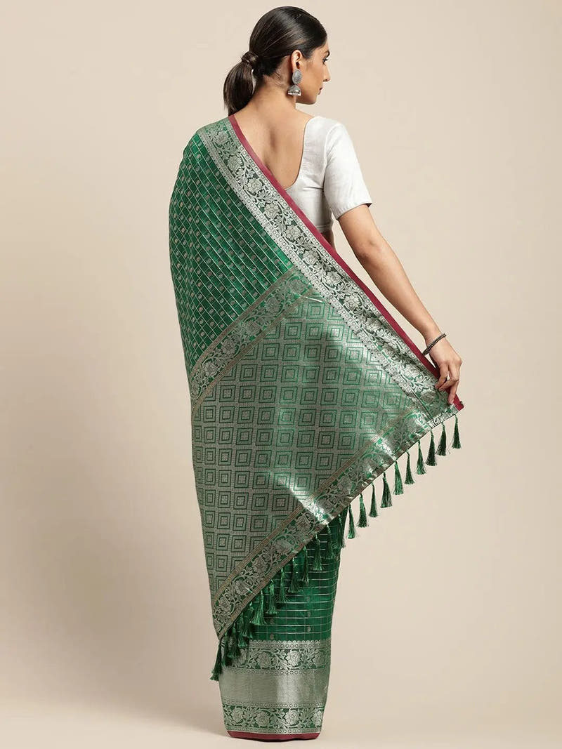 Green Colour Kanjivaram Soft Silk Kanchi Zari Weaving Saree