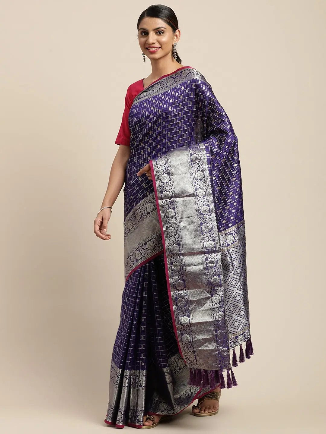 Purple Colour Kanjivaram Soft Silk Kanchi Zari Weaving Saree