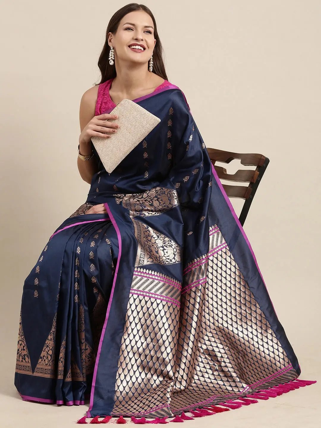Navy Colour Banarasi Katan Silk Kanchi Zari Weaving Saree