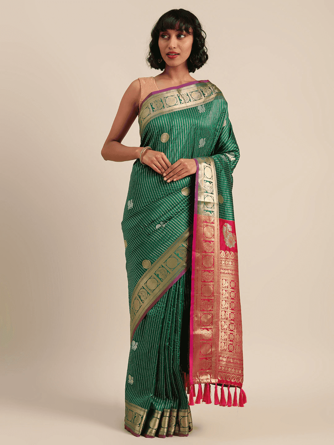 Beautiful Zari Woven Green Colour Silk Banarasi Saree