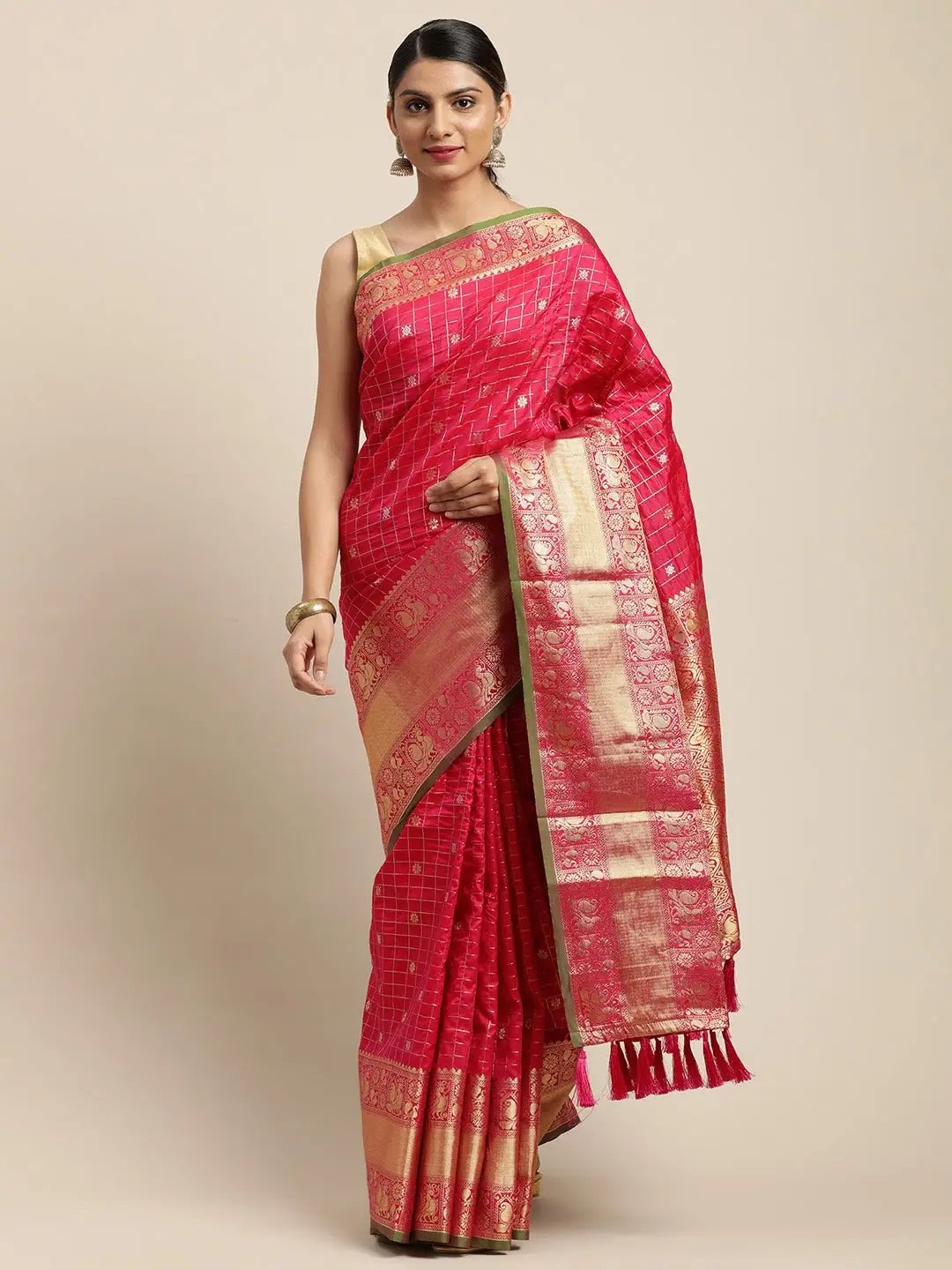 Kanjivaram Pink Colour Soft Silk Kanchi Zari Weaving Saree