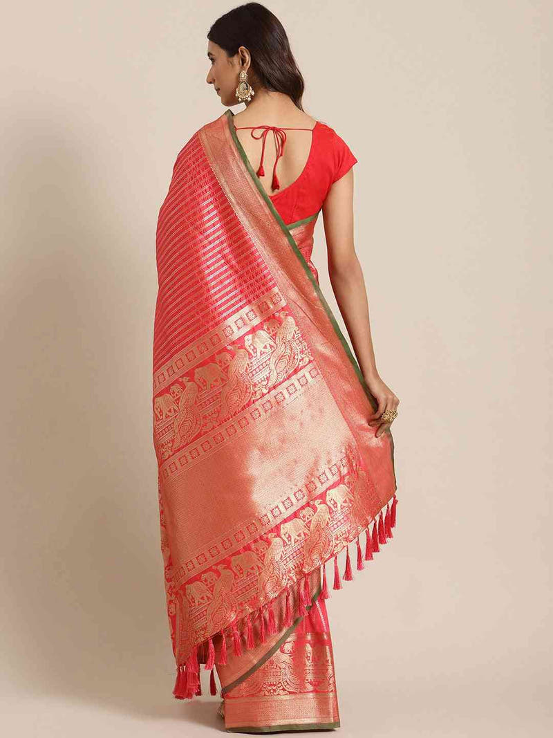 Banarasi Striped Gajari Colour Silk Blend Saree