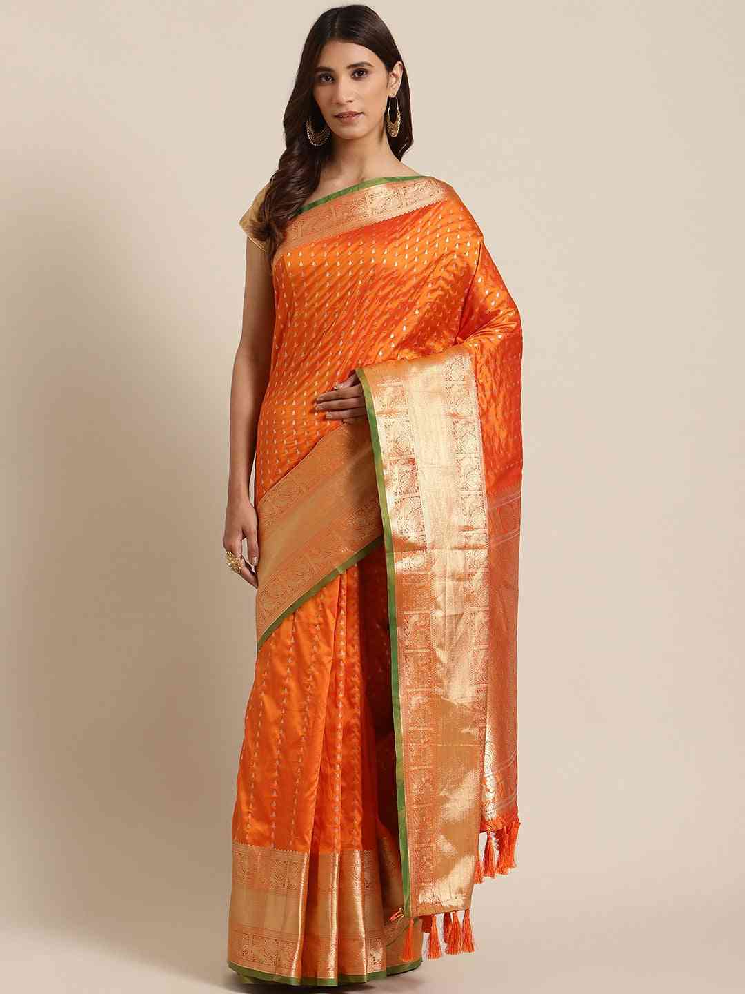 Digital Orange Colour Woven Design Banarasi Saree