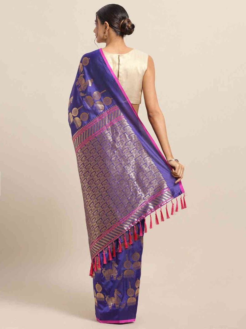 Traditional Blue Colour Ethnic Motifs Silk Banarasi Saree