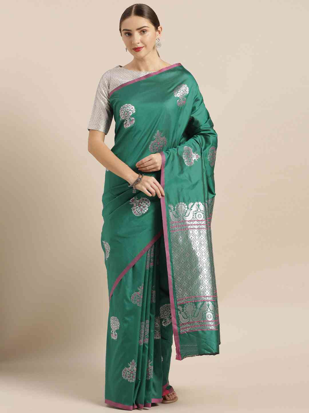Bottle Green Colour Zari Weaving Silk Banarasi Saree
