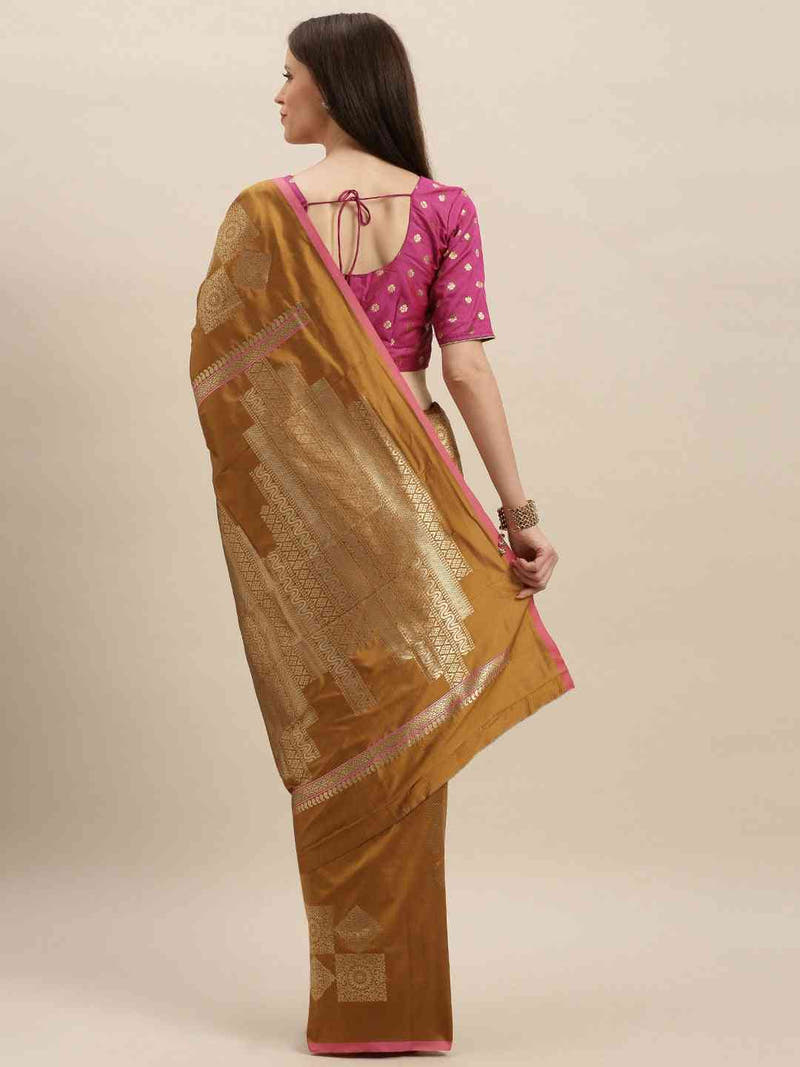 Stylish Kanjivaram Mustard Colour Silk Blend Woven Design Saree