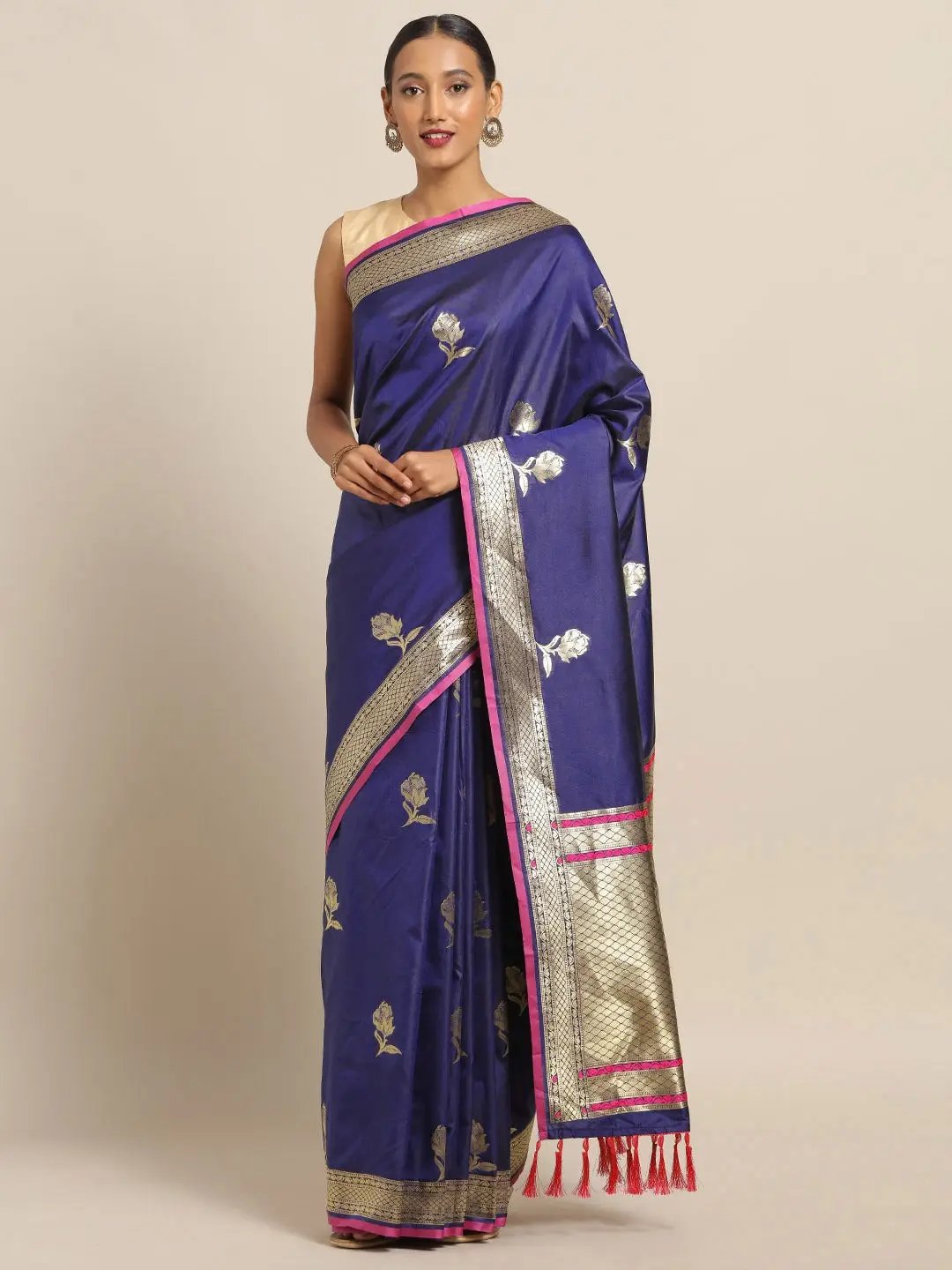 Traditional Banarasi Navy Silk Woven Design Saree
